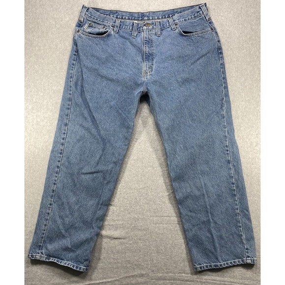 Carhartt Jeans Men's 42x29 Blue Distressed Faded Denim‎ Workwear American - Picture 1 of 11